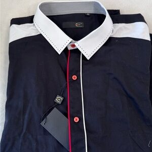 Just Cavalli Black Shirt with White Collar and Red Trim